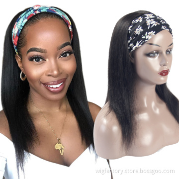 brazilian 100 real human hair wig with band, straight human black hair wig